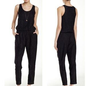 Joie Sz S Black Lace Pantsuit Jumpsuit Elastic Waist Sleeveless Blouson Cropped